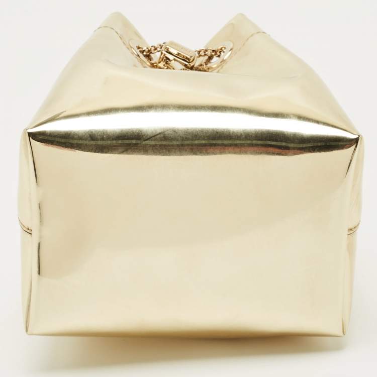 Pre Owned Jimmy Choo Gold Mirror Leather Bon Bon Bucket Bag