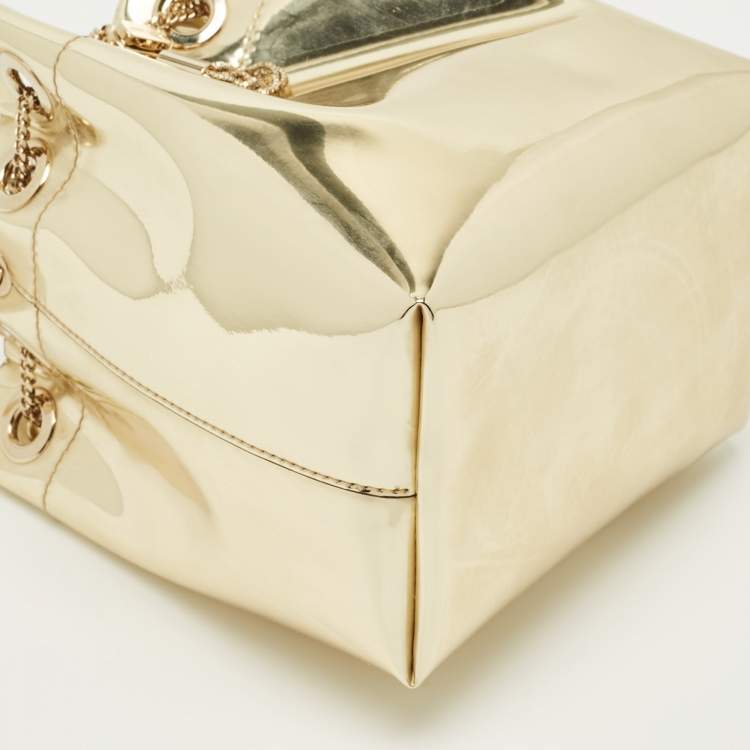 Pre Owned Jimmy Choo Gold Mirror Leather Bon Bon Bucket Bag