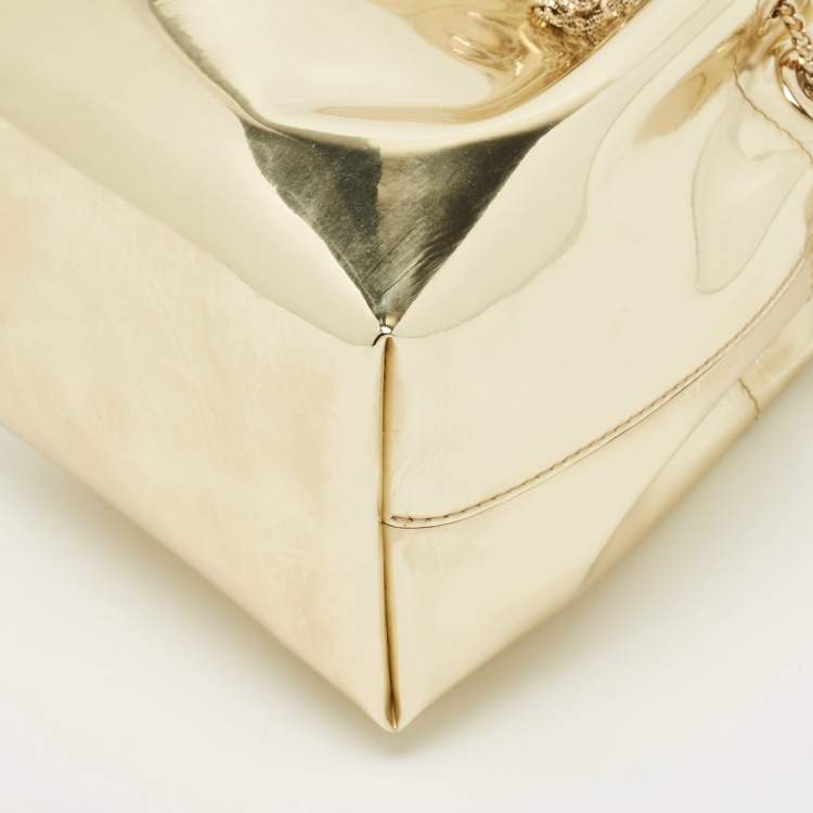 Pre Owned Jimmy Choo Gold Mirror Leather Bon Bon Bucket Bag