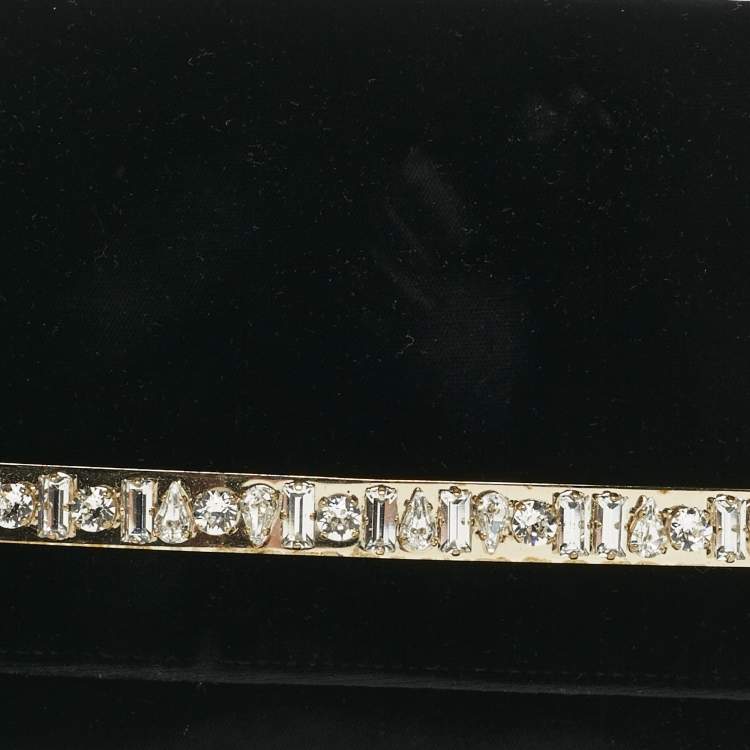 Pre Owned Jimmy Choo Black Velvet Crystal Embellished Clutch
