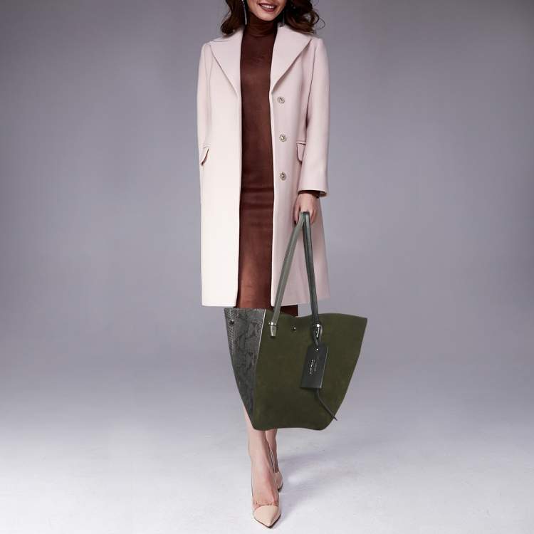 Pre Owned Jimmy Choo Green/Grey Suede and Python Twist Tote