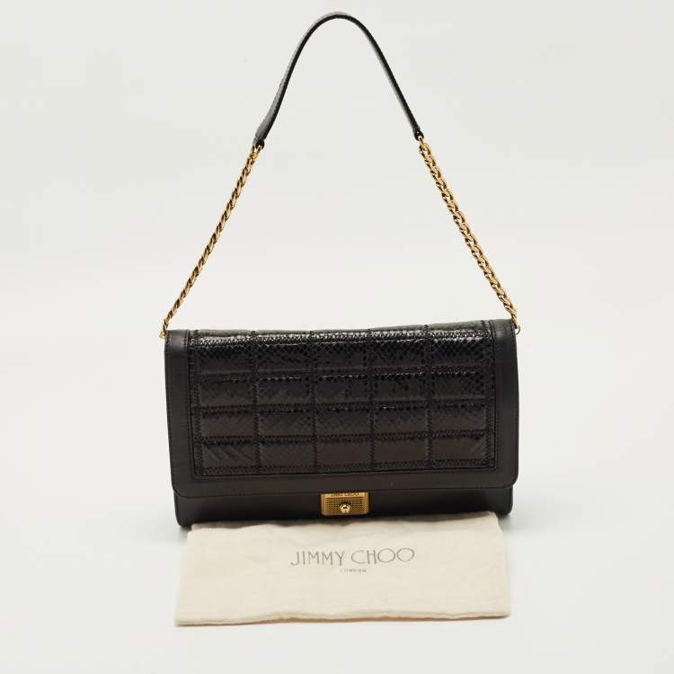 Pre Owned Jimmy Choo Black Leather and Snakeskin Cassie Shoulder Bag