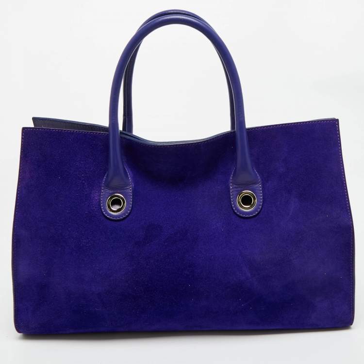 Pre Owned Jimmy Choo Purple Leather and Suede Riley Tote