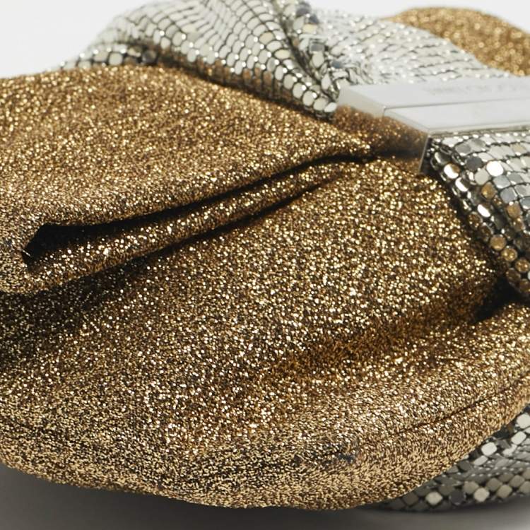 Pre Owned Jimmy Choo Gold/Silver Lurex Fabric and Chainmail Chandra Chain Clutch