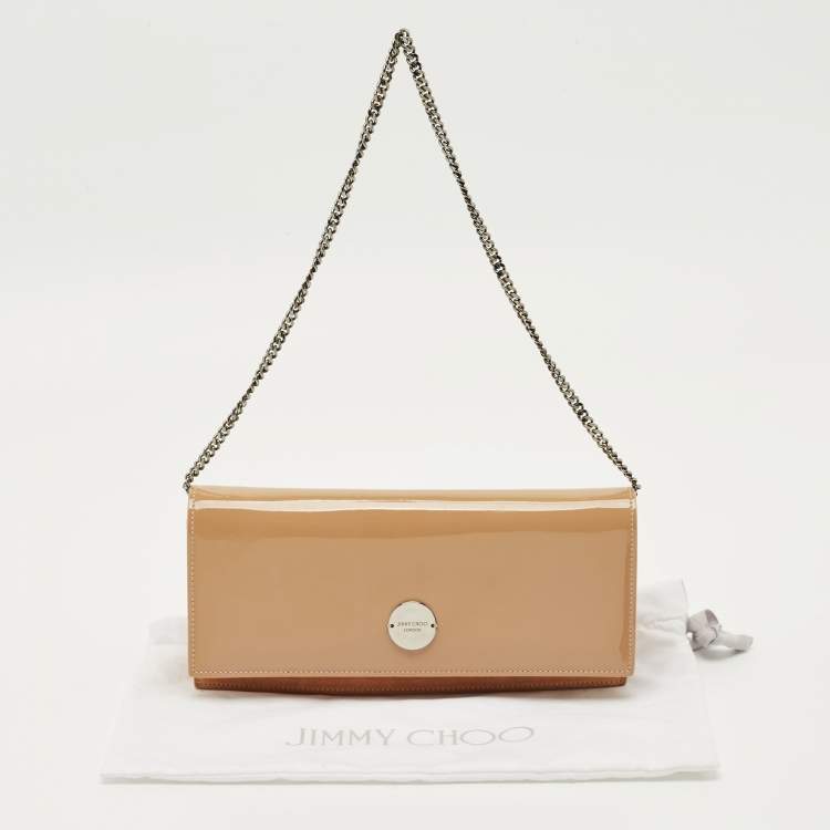 Pre Owned Jimmy Choo Beige Patent Leather and Suede Fie Chain Clutch