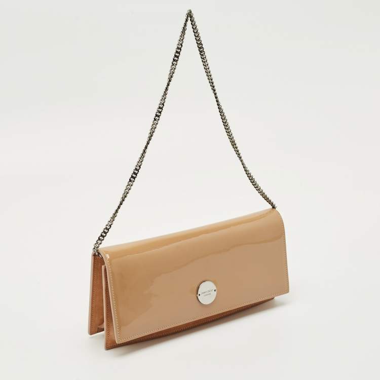 Pre Owned Jimmy Choo Beige Patent Leather and Suede Fie Chain Clutch