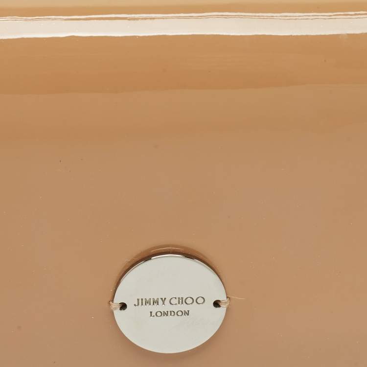 Pre Owned Jimmy Choo Beige Patent Leather and Suede Fie Chain Clutch