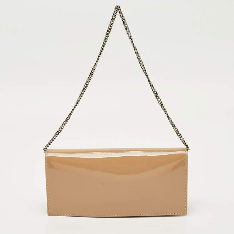Pre Owned Jimmy Choo Beige Patent Leather and Suede Fie Chain Clutch
