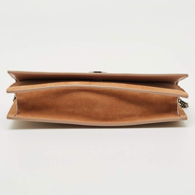 Pre Owned Jimmy Choo Beige Patent Leather and Suede Fie Chain Clutch