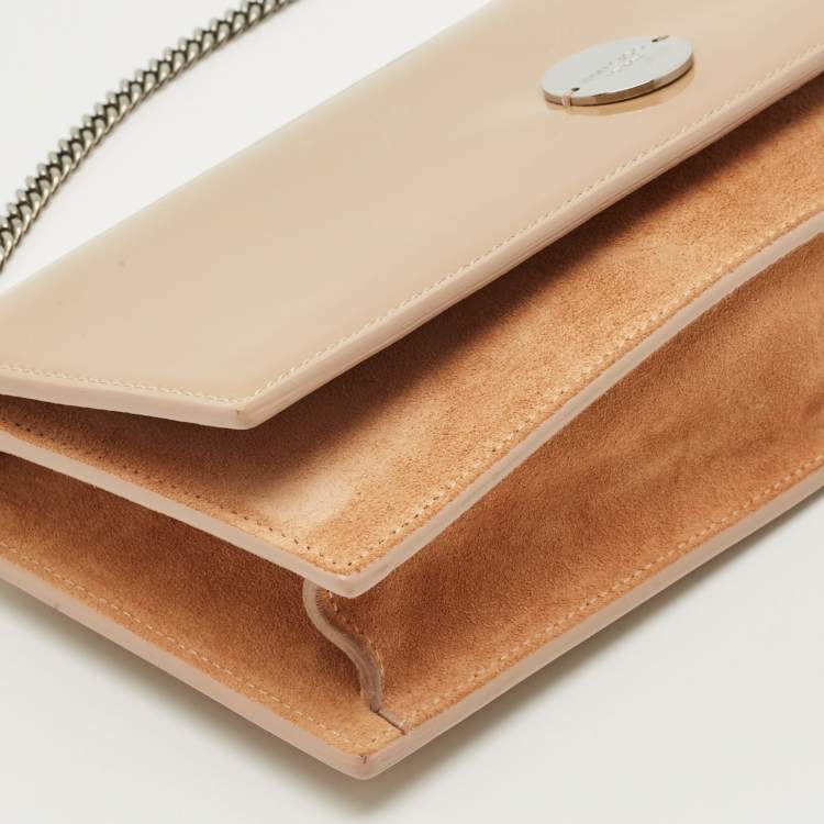 Pre Owned Jimmy Choo Beige Patent Leather and Suede Fie Chain Clutch