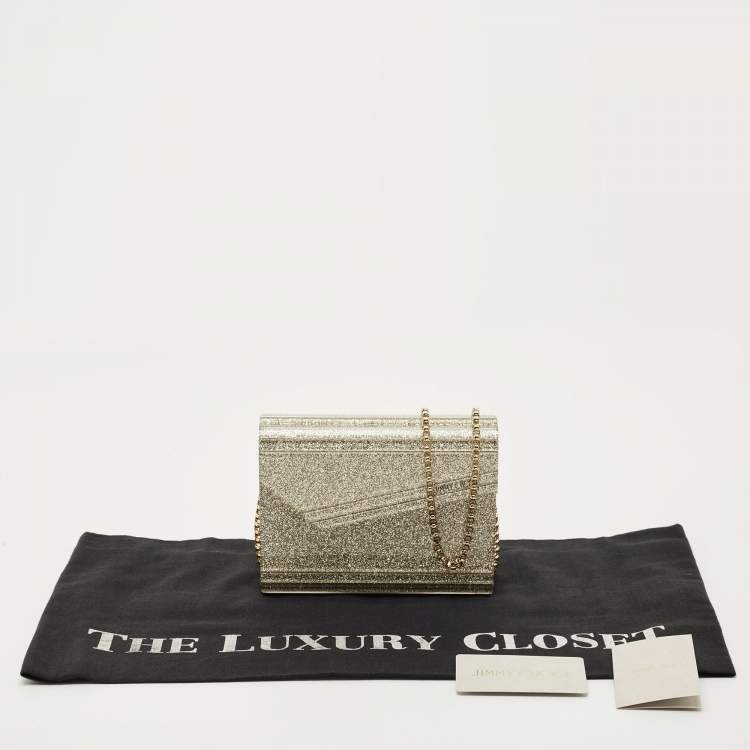 Pre Owned Jimmy Choo Metallic Glitter Acrylic and Leather Candy Chain Clutch