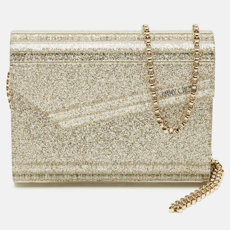 Pre Owned Jimmy Choo Metallic Glitter Acrylic and Leather Candy Chain Clutch