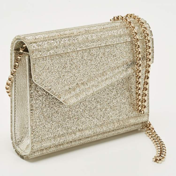 Pre Owned Jimmy Choo Metallic Glitter Acrylic and Leather Candy Chain Clutch