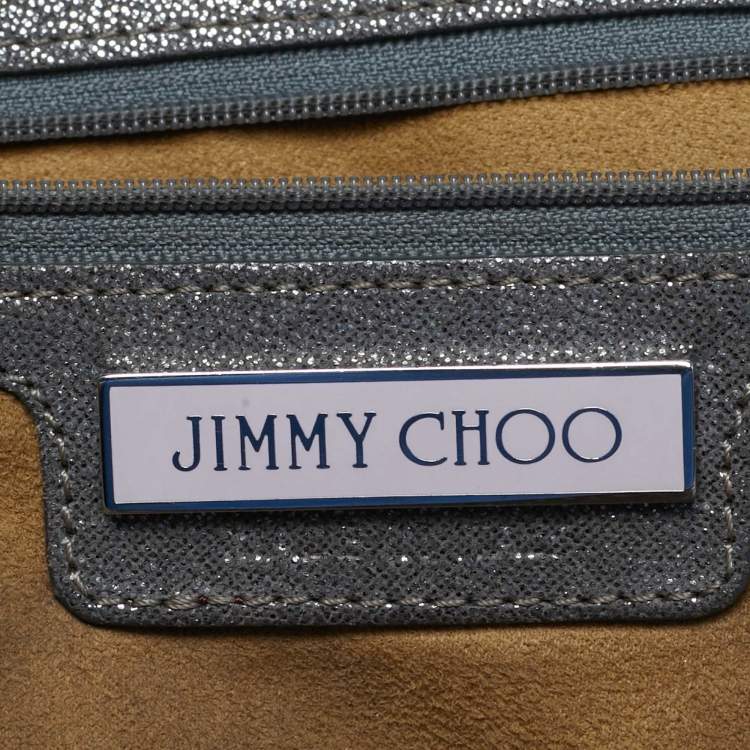 Pre Owned Jimmy Choo Silver Iridescent Leather Large Sky Bangle Hobo