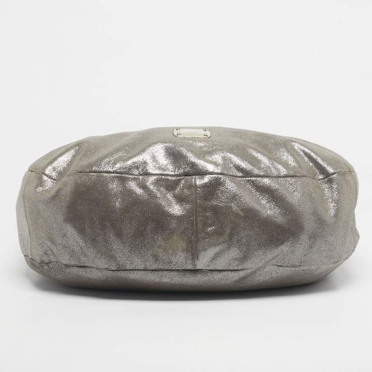 Pre Owned Jimmy Choo Silver Iridescent Leather Large Sky Bangle Hobo