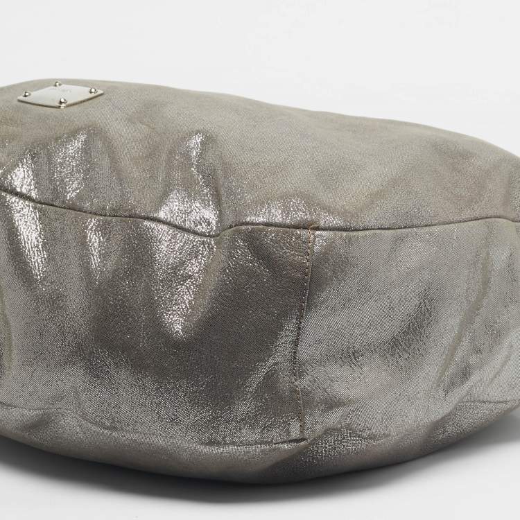 Pre Owned Jimmy Choo Silver Iridescent Leather Large Sky Bangle Hobo