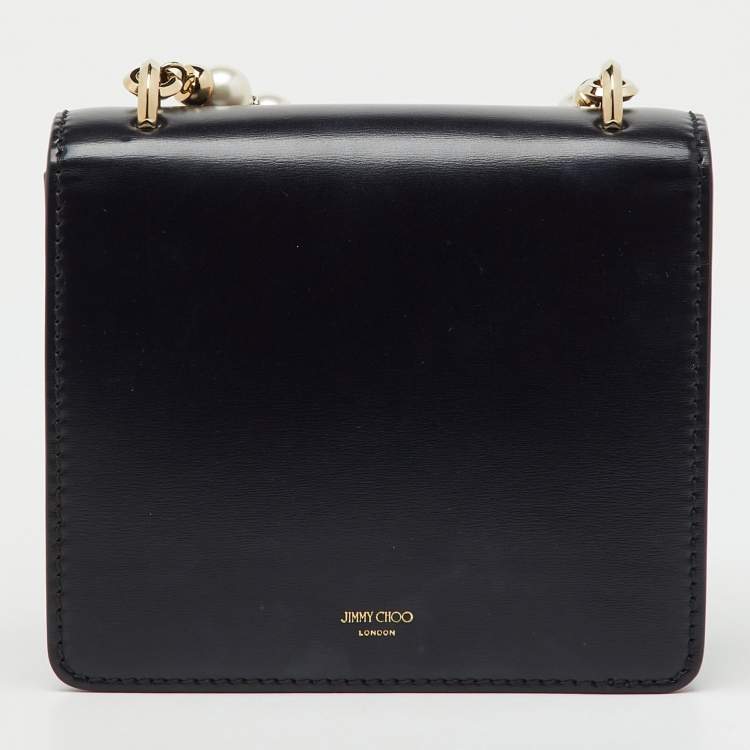 Pre Owned Jimmy Choo Black Leather Faux Pearl Varenne Shoulder Bag