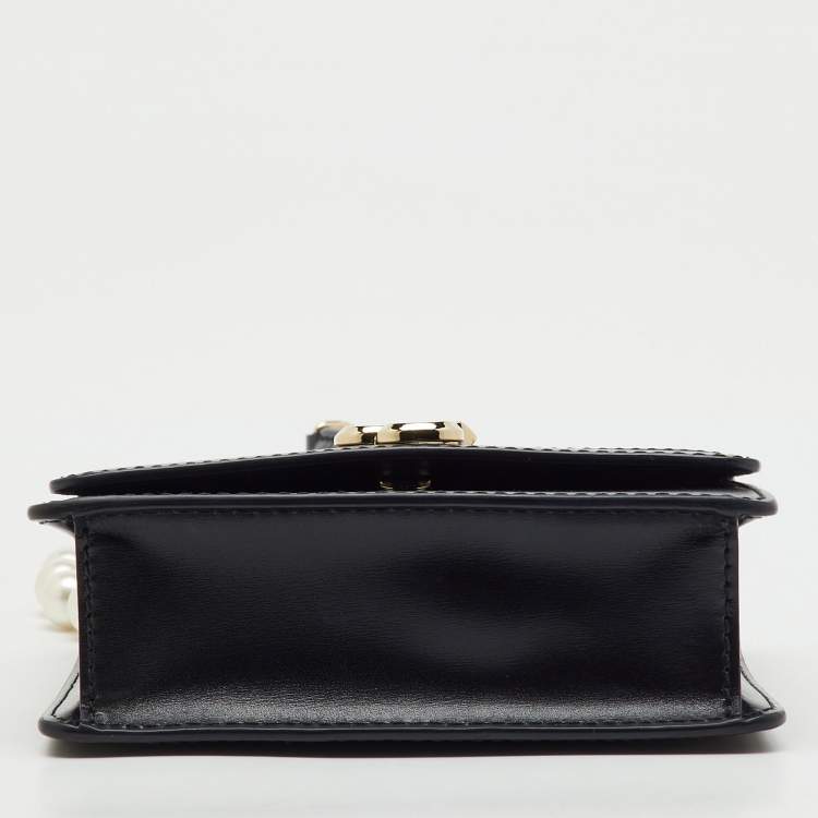 Pre Owned Jimmy Choo Black Leather Faux Pearl Varenne Shoulder Bag