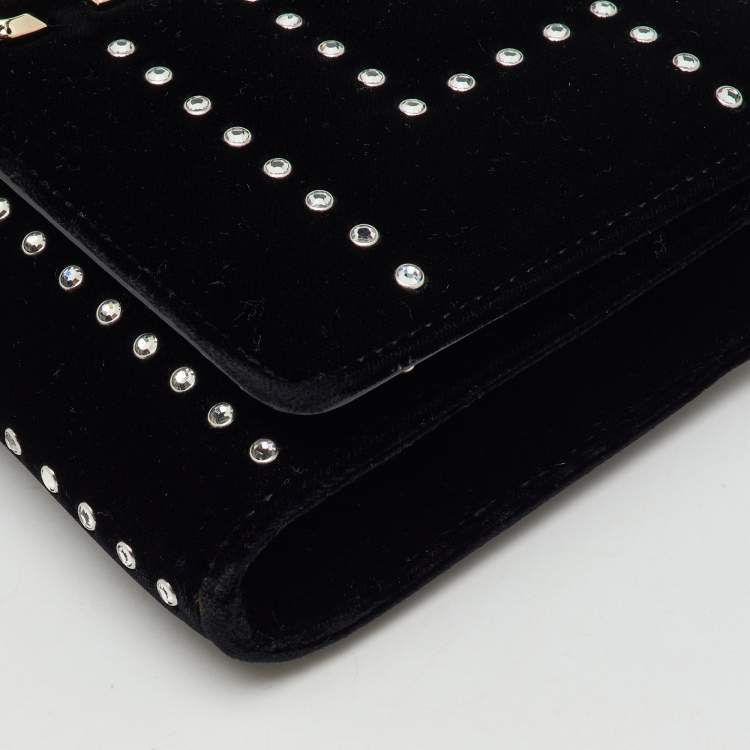Pre Owned Jimmy Choo Black Velvet Crystal Embellished Varenne Chain Clutch