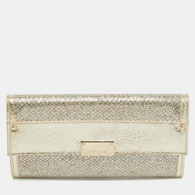 Pre Owned Jimmy Choo Gold Glitter and Leather Reese Clutch