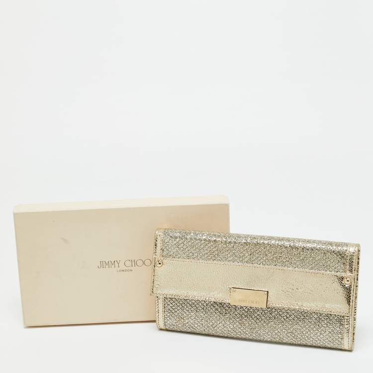 Pre Owned Jimmy Choo Gold Glitter and Leather Reese Clutch