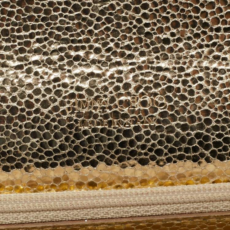 Pre Owned Jimmy Choo Gold Glitter and Leather Reese Clutch
