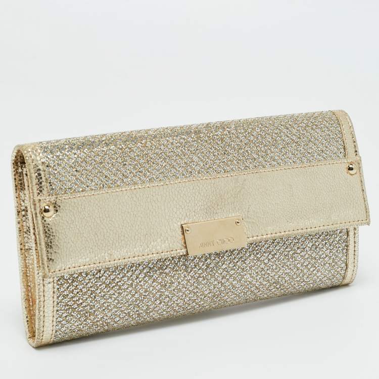 Pre Owned Jimmy Choo Gold Glitter and Leather Reese Clutch