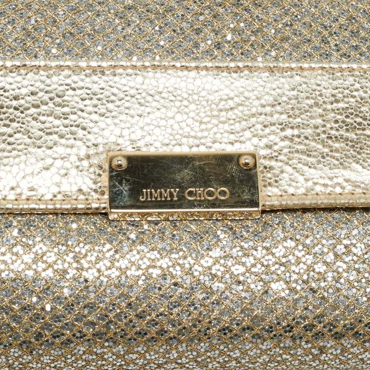 Pre Owned Jimmy Choo Gold Glitter and Leather Reese Clutch