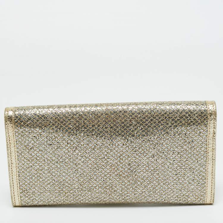 Pre Owned Jimmy Choo Gold Glitter and Leather Reese Clutch