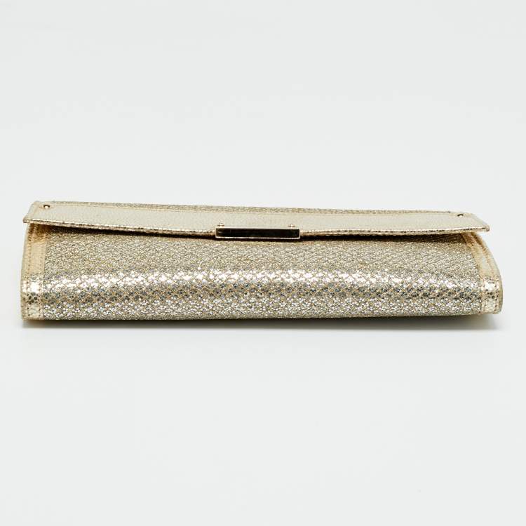 Pre Owned Jimmy Choo Gold Glitter and Leather Reese Clutch