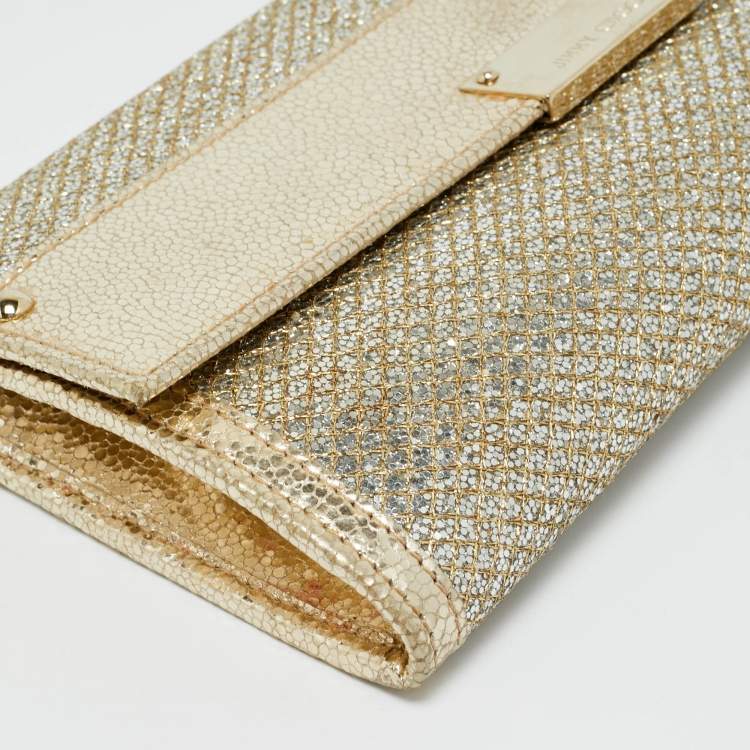 Pre Owned Jimmy Choo Gold Glitter and Leather Reese Clutch
