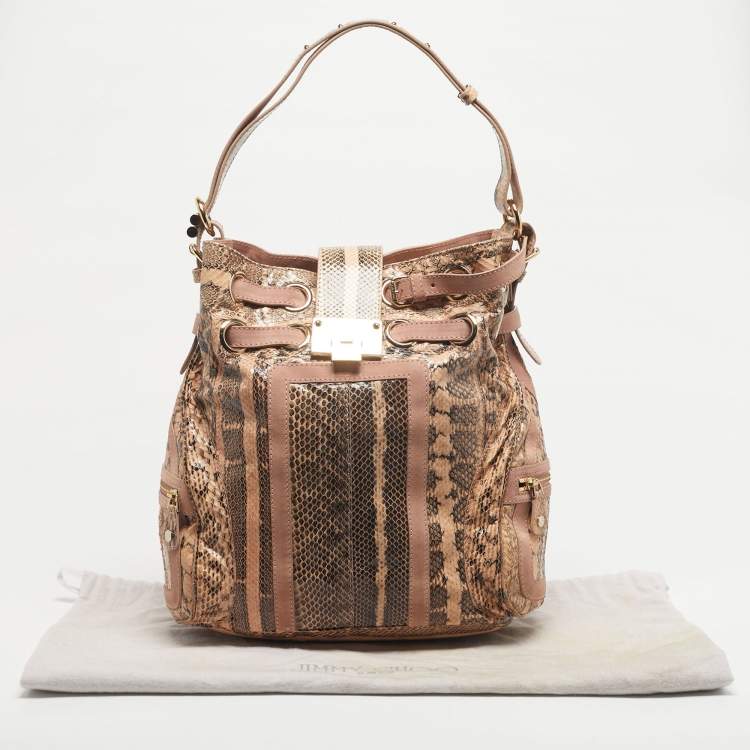 Pre Owned Jimmy Choo Pink Watersnake Leather and Suede Buckle Tote