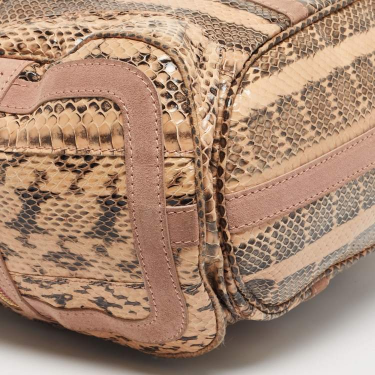 Pre Owned Jimmy Choo Pink Watersnake Leather and Suede Buckle Tote