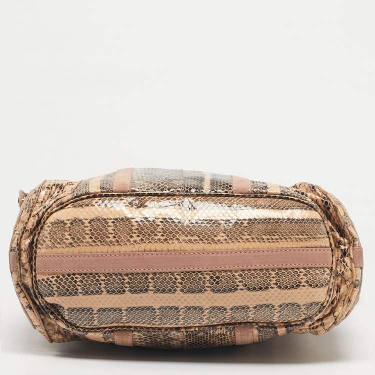 Pre Owned Jimmy Choo Pink Watersnake Leather and Suede Buckle Tote