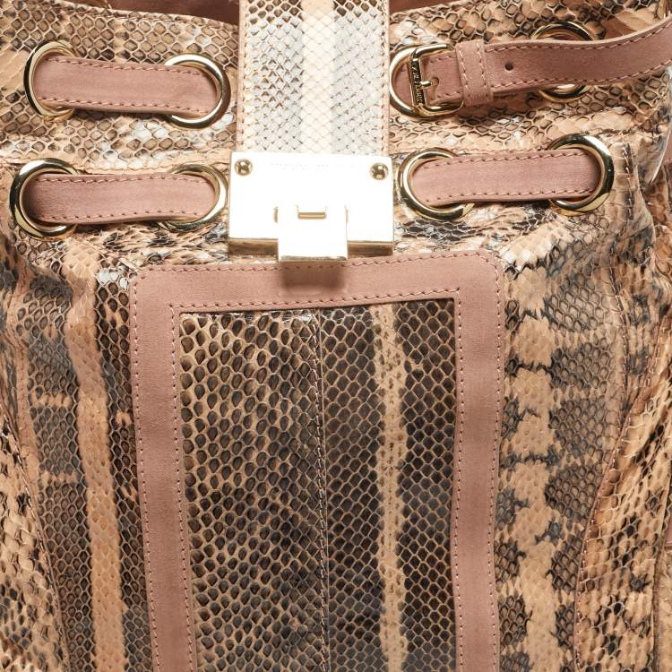 Pre Owned Jimmy Choo Pink Watersnake Leather and Suede Buckle Tote