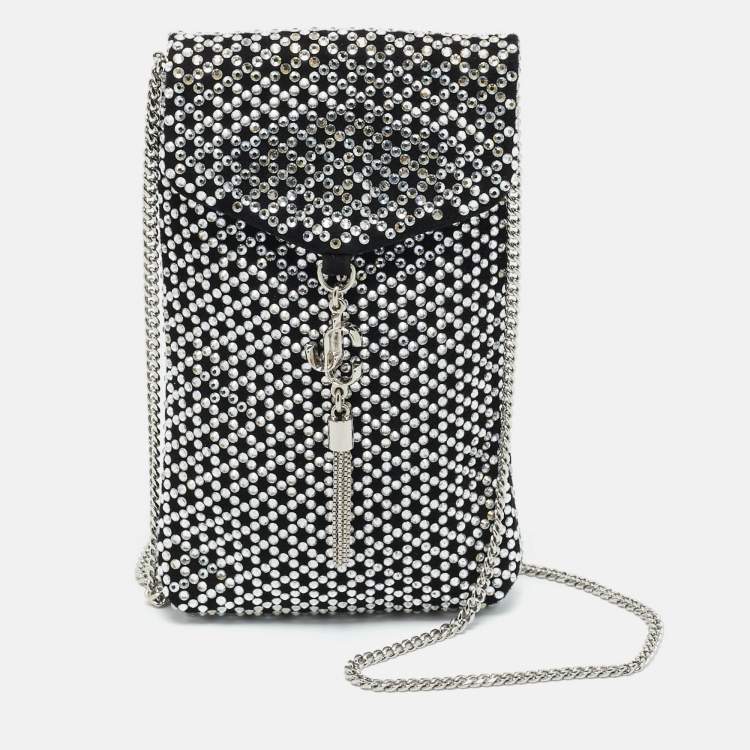 Pre Owned Jimmy Choo Black Suede Crystal Embellished Phone Pouch with Chain