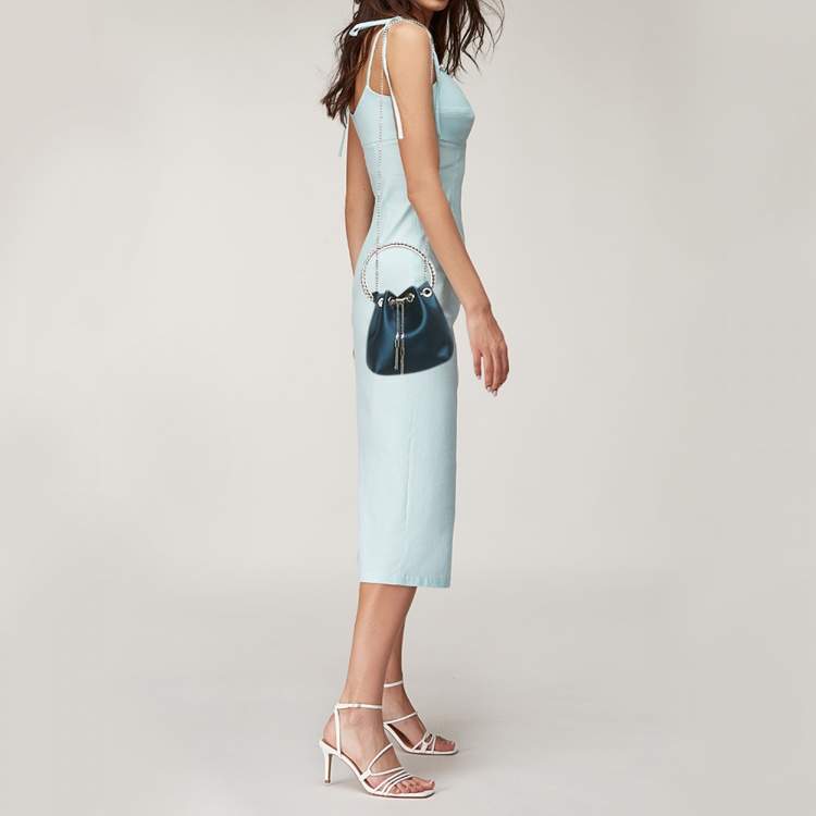 Pre Owned Jimmy Choo Teal Blue Satin Crystal Embellished BonBon Drawstring Bag