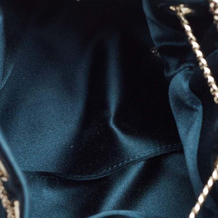Pre Owned Jimmy Choo Teal Blue Satin Crystal Embellished BonBon Drawstring Bag