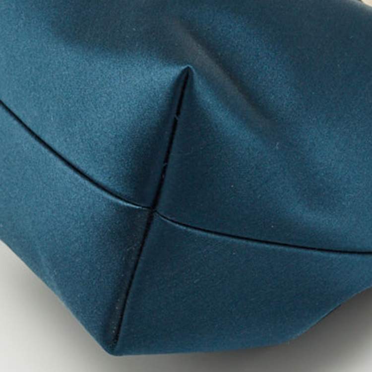 Pre Owned Jimmy Choo Teal Blue Satin Crystal Embellished BonBon Drawstring Bag