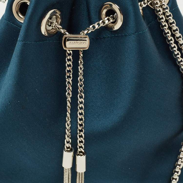 Pre Owned Jimmy Choo Teal Blue Satin Crystal Embellished BonBon Drawstring Bag