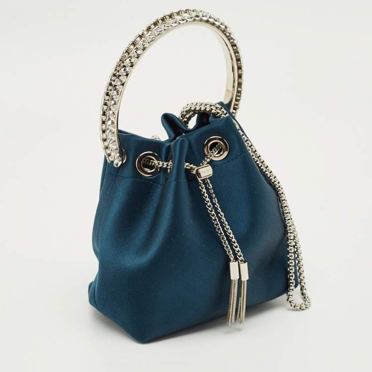 Pre Owned Jimmy Choo Teal Blue Satin Crystal Embellished BonBon Drawstring Bag