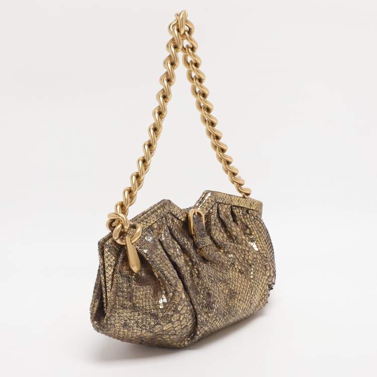 Pre Owned Jimmy Choo Gold Python Frame Clutch
