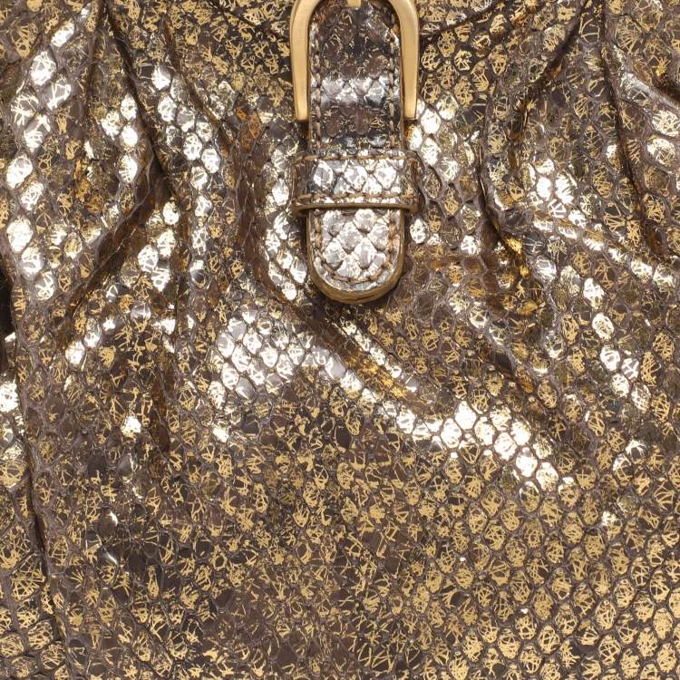 Pre Owned Jimmy Choo Gold Python Frame Clutch
