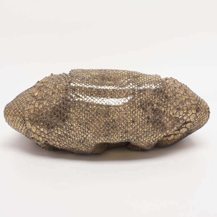 Pre Owned Jimmy Choo Gold Python Frame Clutch