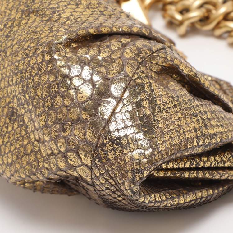 Pre Owned Jimmy Choo Gold Python Frame Clutch