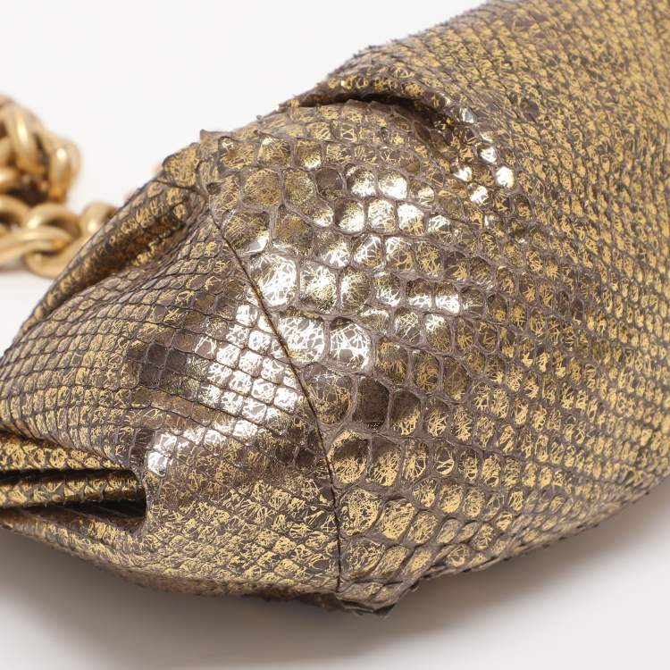 Pre Owned Jimmy Choo Gold Python Frame Clutch