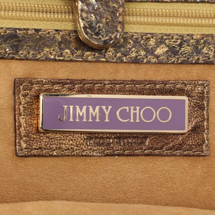 Pre Owned Jimmy Choo Gold Python Frame Clutch