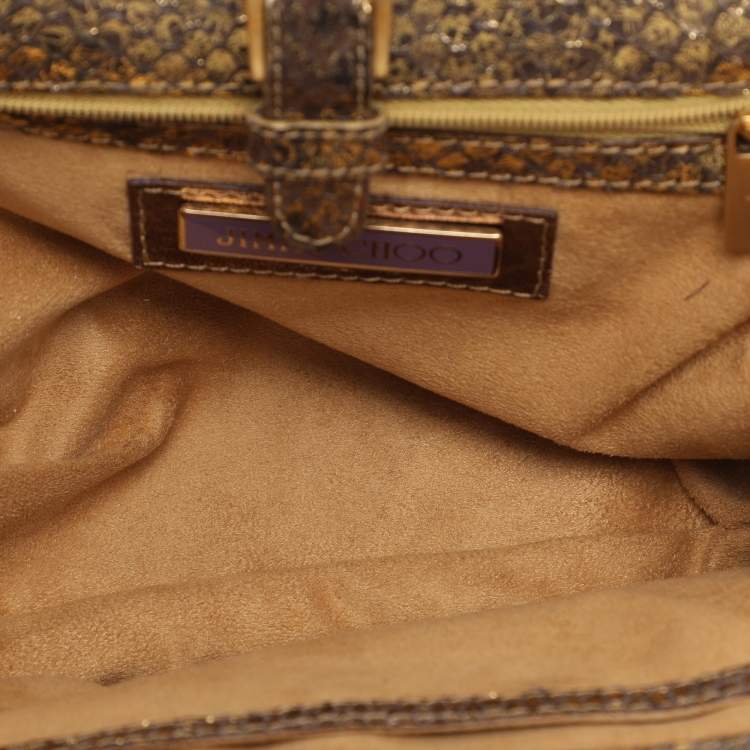 Pre Owned Jimmy Choo Gold Python Frame Clutch