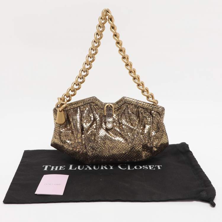 Pre Owned Jimmy Choo Gold Python Frame Clutch
