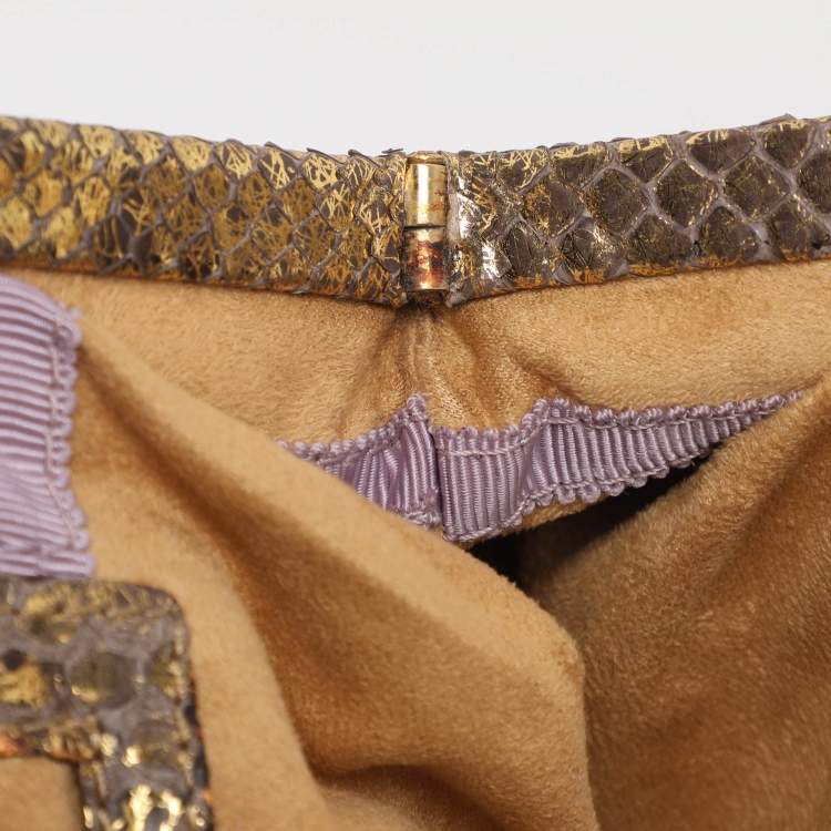 Pre Owned Jimmy Choo Gold Python Frame Clutch
